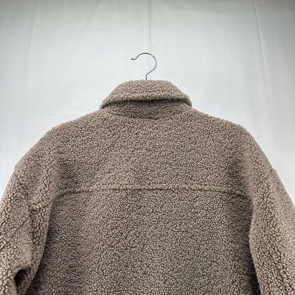 Calvin Klein Sherpa Jacket Womens Size M Deep Pile Fleece Utility Shacket Brown - Picture 7 of 12